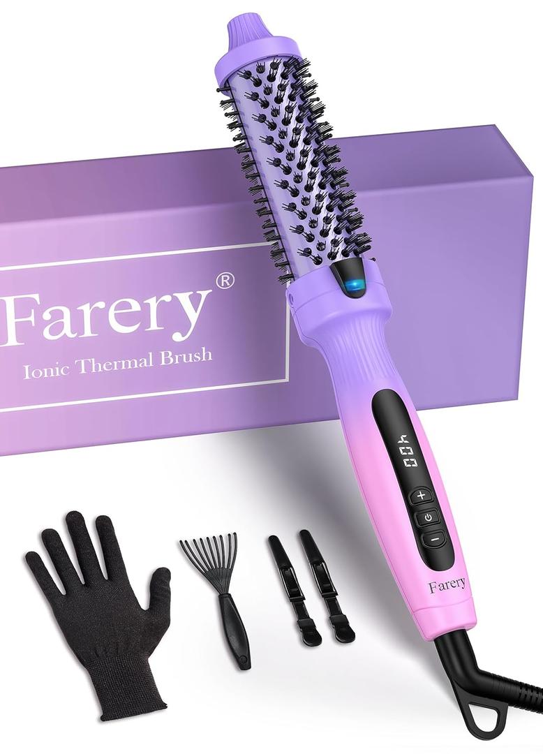 1.25-Inch Thermal Brush - Ceramic Ionic Heated Round Brush for 90's Full-Bodied Style, Volumizing, Smooth Hair & Natural Curls, Dual MCH Heating, Digital Display, 9 Temperature, Dual Voltage