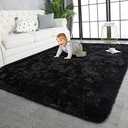 TWINNIS Super Soft Shaggy Rugs Fluffy Carpets, 8x10 Feet, Indoor Modern Plush Area Rugs for Living Room Bedroom Kids Room Nursery Home Decor, Upgrade Anti-Skid Rectangular Fuzzy Rug, Black