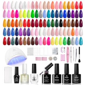 Beetles 85 Pcs Gel Nail Polish Kit with U V Light, 55 Colors Jelly Pink Gel Nail Kit with Base Top Coat Tools for All Seasons, Red Green Jelly Pearl Gel Style Manifesto DIY Nail Art Gifts for Women