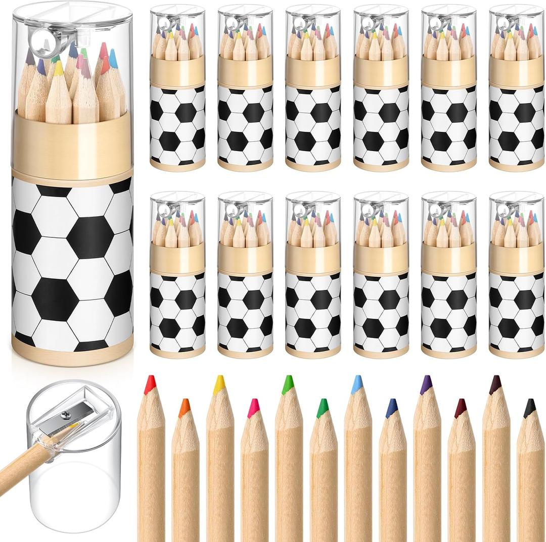 12 Set Soccer Mini Drawing Colored Pencils Gift Bulk with Sharpener 3.5" Small 12 Colors Travel Colored Portable Pencil for Adults Art Painting