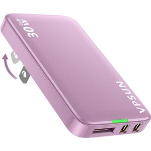 USB Wall Charger Block 30W,3 Port Ultra Thin Flat USB C Charging Plug,Foldable Power Adapter for iPad,iPhone 15/16,Samsung (Pink)