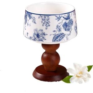 Plthuoe Blue and White Ceramics Scented Candles Goblet Wooden Ceramic Jar Candle Chinoiserie Wood Wick Candles Natural Soy Candle 30 Hours Long Lasting for Gift Home Decor Women Christmas(5 oz)