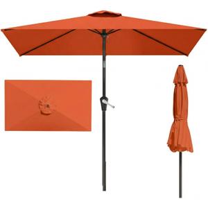 6.5' x 10' Rectangular Patio Umbrella Large Outdoor Market Umbrella w/UV Protection, Push Button Tilt and Crank Lift, Rectangle Table Umbrella for Garden, Deck, Pool, Patio, Terracotta