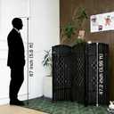Furnnylane 3 Panel Black Rattan Room Divider for Room Separation, 47.2" Low Height Double Sided Folding Privacy Screen, Freestanding Partition Screen for Home Office - 3.95 ft Tall