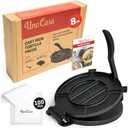 Uno Casa Cast Iron Tortilla Press 8 Inch - Tortilla Maker Press, Pre-Seasoned Roti Maker with 100 Pcs Parchment Paper - Heavy Duty Quesadilla Maker for Homemade Flatbreads, Rotis, Empanadas