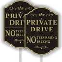 Yuntarda Private Drive Sign - 2 Pack 9.6"x13.6" No Parking, No Trespassing With 28" Long Alloy Stake - Aluminum Metal, Reflective and Weatherproof for Outdoor Use
