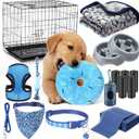 SmoothNovelty 35 Pcs Puppy Supplies Starter Kit for Small Dogs, Essentials Gift with Dog Cage Harness Leash, Slow Feed Bowls, Chew Toys, Training Kit for New Puppy Owners, First Time Dog Parents