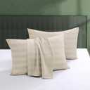 100% Egyptian Cotton Pillow Protectors Set of 4, 600 Thread Count Standard Size Bed Pillow Cases with Zipper, Sateen Weave Cooling Pillow Cases Quiet and Breathable Easy Care (4PCS, Stripe-Beige)