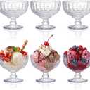 Youeon 6 Pack Vintage Embossed Glass Dessert Cups, 12oz Footed Sundae Glasses for Ice Cream, Parfait, Trifle, Fruit, Yogurt, Clear Glass Dessert Bowls for Party Serving
