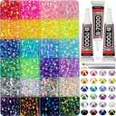 4000Pcs Rhinestones for Bedazzling, 6mm Bedazzler Kit with Flatback Rhinestones for Clothes Crafting Crafts Nails Clothing, Flat Back Resin Rainbow Colorful Colored Crystal with B 7000 Glue Clear (Large Pack + 3pcs Glue, 24 Mix Jelly AB colors | 6mm)