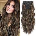 REECHO Hair Extensions, 4PCS Clip in Hair Extensions HE001 Natural Soft Synthetic Hairpieces for Women, Dark Brown with Blonde Highlights