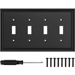 Black Modern Decorative Wall Plate Light Switch Cover Decorator Outlet Covers Rocker Switch Plates Bamboo Fiber Material Wall Plates for Kitchen Bathroom (4 Gang Quad Toggle-1 Pack)