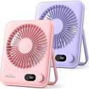 WHATOOK Desk Fan 2 Pack: 100 Speeds Stepless Control 5000mAh Battery Operated Portable Fan, Rechargeable Table Fan for Cruise Ship Essentials, Gift for Couples, Dorm, Office, Bedroom(Pink and Purple)