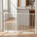 Extra Wide Baby Gate, 57.5-62 Inch - White Metal, Pressure Mounted Indoor Safety Gate, Walk-Through Dog Gate for Kids & Pets
