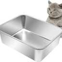 Kichwit Stainless Steel Cat Litter Box, Metal Cat Litter Pan, Kitten Litter Box Tray, Non Stick Smooth Surface (17.5" L x 13.5" W x 6" H)