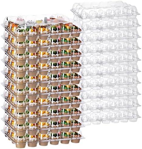 20 Sets Cupcake Containers 24 Count Cupcake Holders Stackable Boxes Clear Disposable with Detachable Tall Dome Lid for Wedding Birthday Kitchen Baking Supplies