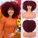 Vitorish Short Kinky Curly Wigs for Black Women 12 Inches 280g/Piece Curly Afro Wig with Bangs Bouncy Fluffy Synthetic Wig (Burgundy)