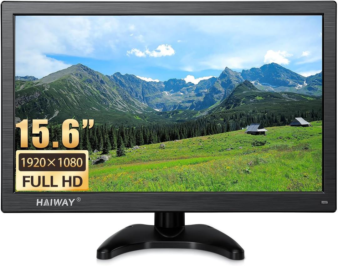 Haiway 15.6 inch Small Computer Monitor, High Resolution 1920x1080P Small hdmi Monitor with HDMI/VGA/BNC/AV/USB Port for PC, Laptop, CCTV Security Monitors with Remote Control, Built-in Speakers