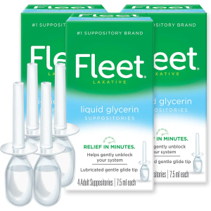 Fleet Liquid Glycerin Suppositories for Constipation Relief, Fast and Effective Stimulant-Free Laxative, 4 Bottles per Pack, 7.5 mL Each, Pack of 3
