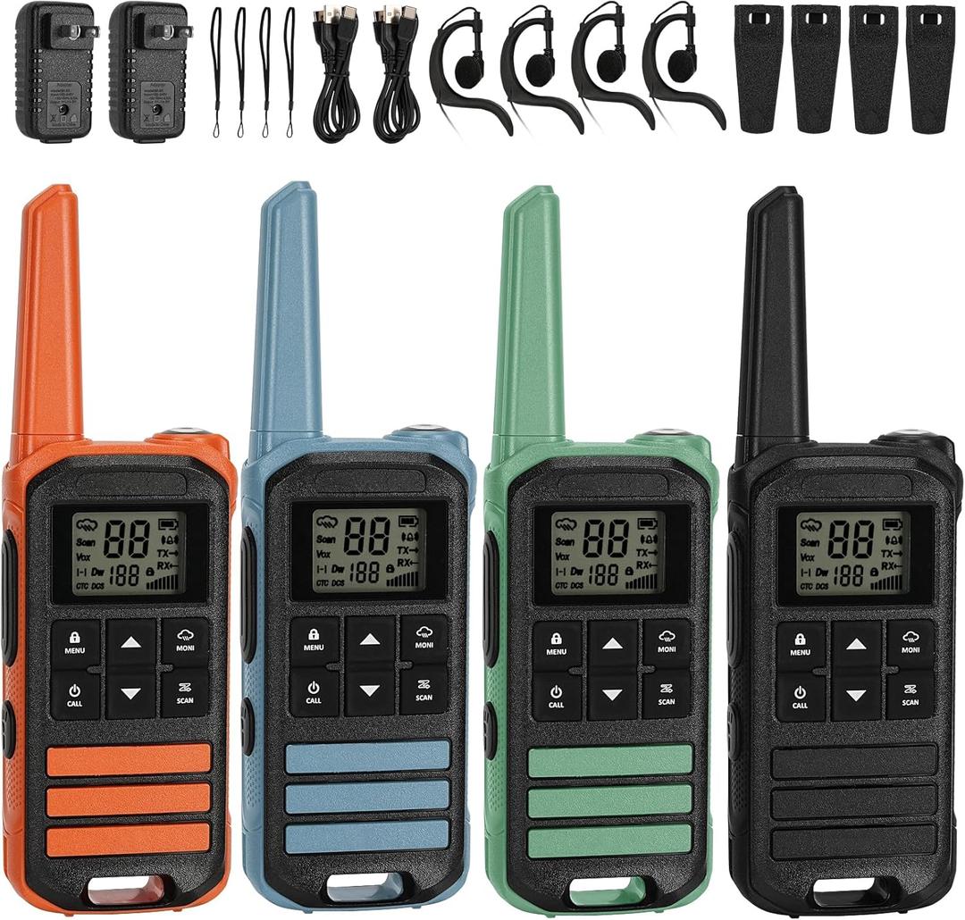 5Miles Long Range Walkie Talkies, Rechargeable with 22 FRS Channels, 2 Way Radio for Camping, 12 NOAA Weather Channels for Kids, Adults, 4 Pack