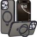 Designed for iPhone 16 Pro Max Case with Magnetic Ring Stand [Compatible with Mag-Safe] [Military Drop Protection] Shockproof Translucent Phone Cover 6.9" for Women Men,Black