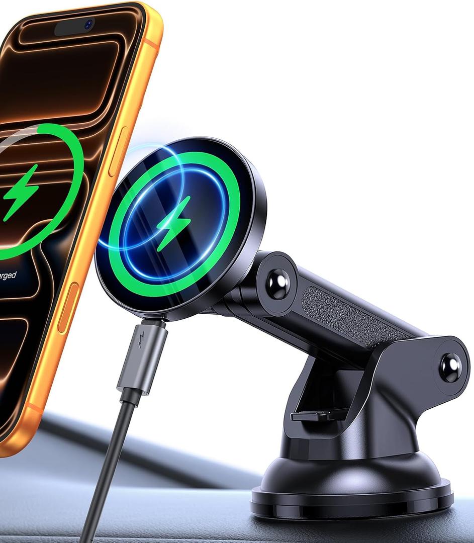 Coolpow for Magsafe Car Mount Charger【15W Fast Charging】 Wireless Car Charger Magnetic Phone Holder for Cars 3 in 1,2025 Ultra Magnetic Cell Phone Holder Car for iPhone 17 Pro Max/16/15/14/13/12
