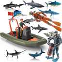 BRETOYIN 14PCS Mini Shark Bath Submarine Toys Set  Scuba Diver Unable to Wing Up for Kids  Educational Science Sharks Whale Figurines Model