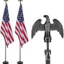 Yeshom 2 Pack 8FT Sectional Indoor Flag Pole Kit Blacked Eagle Topper Aluminum Heavy Duty Black Pole Stand with 3x5Ft US Flag & Base Stand for Office School City Hall Reception Room Commercial