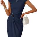 MEROKEETY Women's Summer Cap Sleeve Bodycon Short Dress 2026 Wrap Elegant Cocktail Wedding Guest Party Date Night Dresses (Navy) S