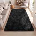 Black Rugs for Bedroom 4x5.9 ft - Ultra Soft Faux Fur Area Rug - Plush Non-Slip Shaggy Carpet for Living Room, Cozy Fluffy Rug for Kids Boys Girls Dorm Nursery Room, High Pile Floor Carpet