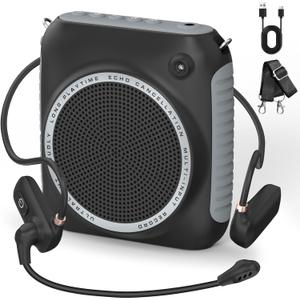 Wireless Voice Amplifier with Headset Microphone, Mini Portable Voice Amplifier for Teachers, Classroom, Fitness, Yoga, Tour Guides, Coaches, Speech, Elderly Outdoors-Black