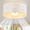 Boho Coastal Ceiling Fan with Lights and Remote, Enclosed Caged Design with Shell Lampshade Fandelier for Bedroom, Nursery, Foyer, Kitchen (6 Speeds)