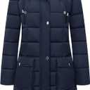 MOERDENG Women's Waterproof Long Winter Coat Thickened Down Alternative Jacket Warm Puffer Jacket Parka (Large, Navy)