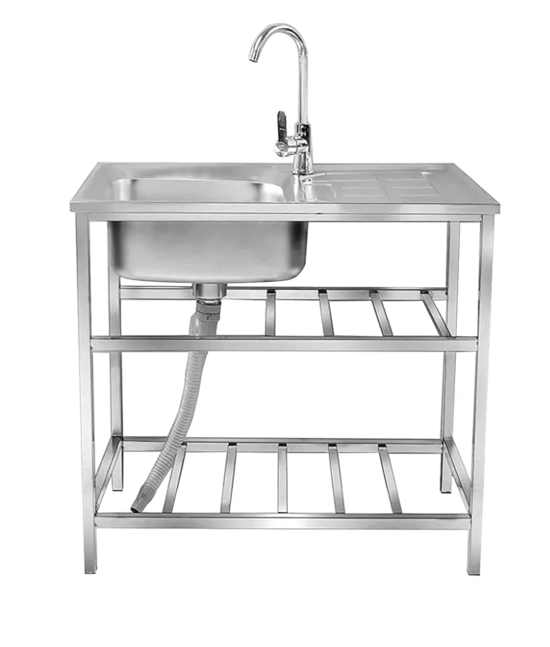 Outdoor Utility Sink,Free Standing Stainless Steel Laundry Tub, Single Bowl Portable Washing Hand Basin Station,with Cleaning Table&Storage Shelves for Garage, Restaurant, Kitchen,Camping, Backyard. Size:
29.5*15.7*29.5in