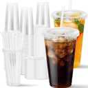 100 Pack 20 oz Plastic Clear Cups with Lids and Straws, Disposable Coffee Cups with Lids for Iced Coffee, Cold Drinks, Smoothie and Milkshake