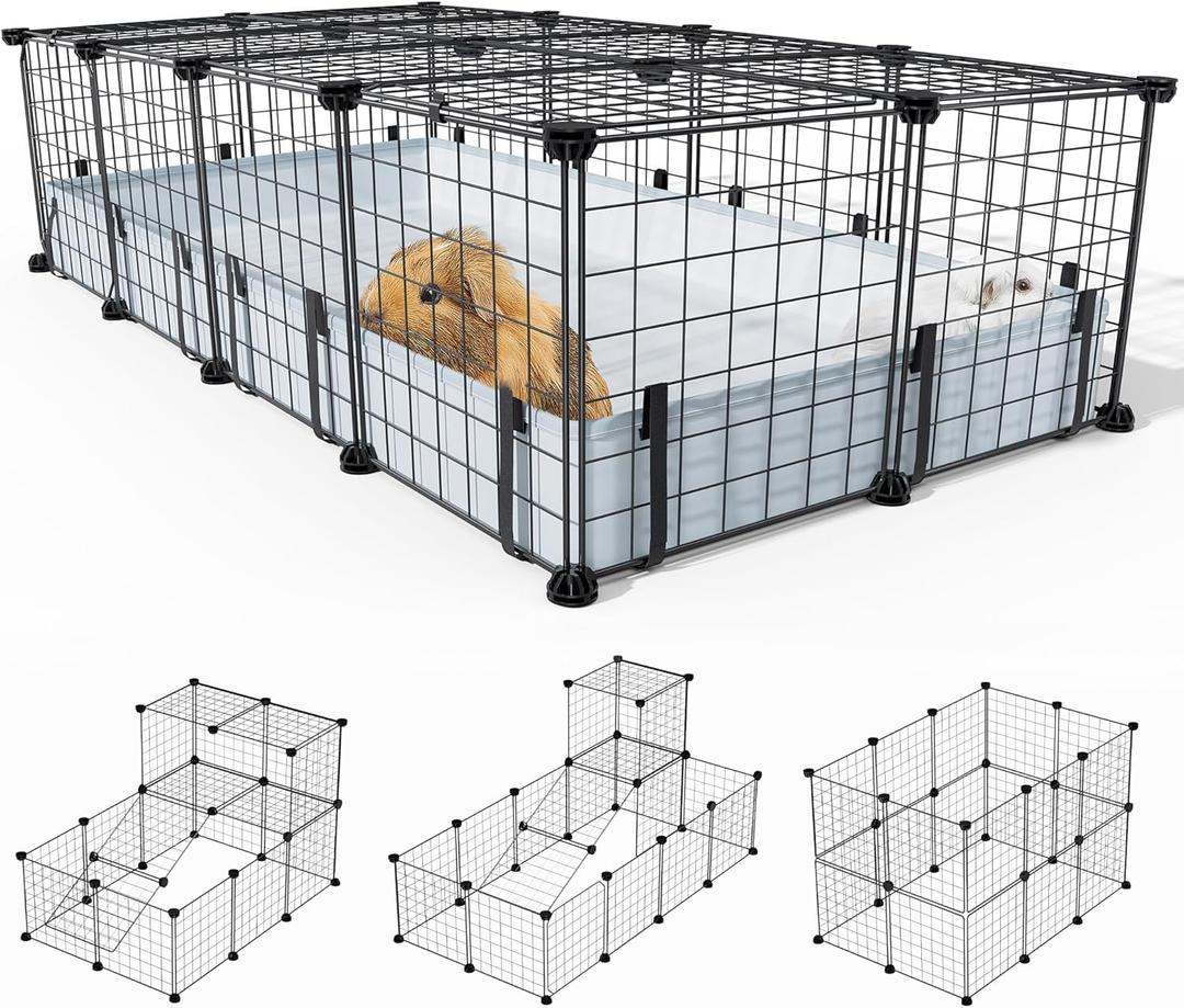 BUCATSTATE 20 Panels Guinea Pigs Cages, Small Animal Playpen with Waterproof Mat, 47" L*24" W*12" H Metal Hedgehog Enclosure with Door, C&C Cage for Bunny Rabbit Chinchillas