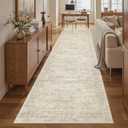 Soalmost Runner Rug 2'6" x 10' Washable Non-Slip Runner Rugs for Kitchen Bathroom Laundry Room Vintage Ultra Thin Runners for Hallway Entryway Beige
