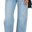 GRAPENT Straight Leg Jeans for Women High Waisted Stretchy Frayed Raw Hem Loose Denim Pants Casual Baggy Jean Trousers (X-Large, Ice Blue)