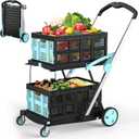 Foldable Shopping Cart, 200 lbs Capacity Grocery Cart on Wheels with Two Collapsible Crate Heavy Duty Collapsible Carts with Foot Brake for Groceries, Office, Warehouse and Supermarket