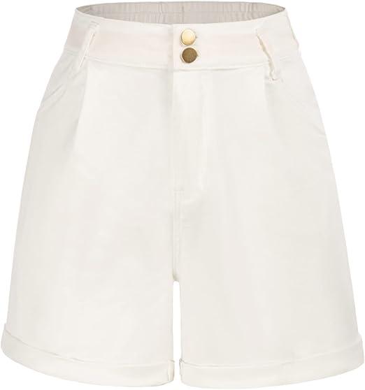 Belle Poque Women Demin Shorts High Waisted Wide Leg Jean Shorts with Pockets, White, S