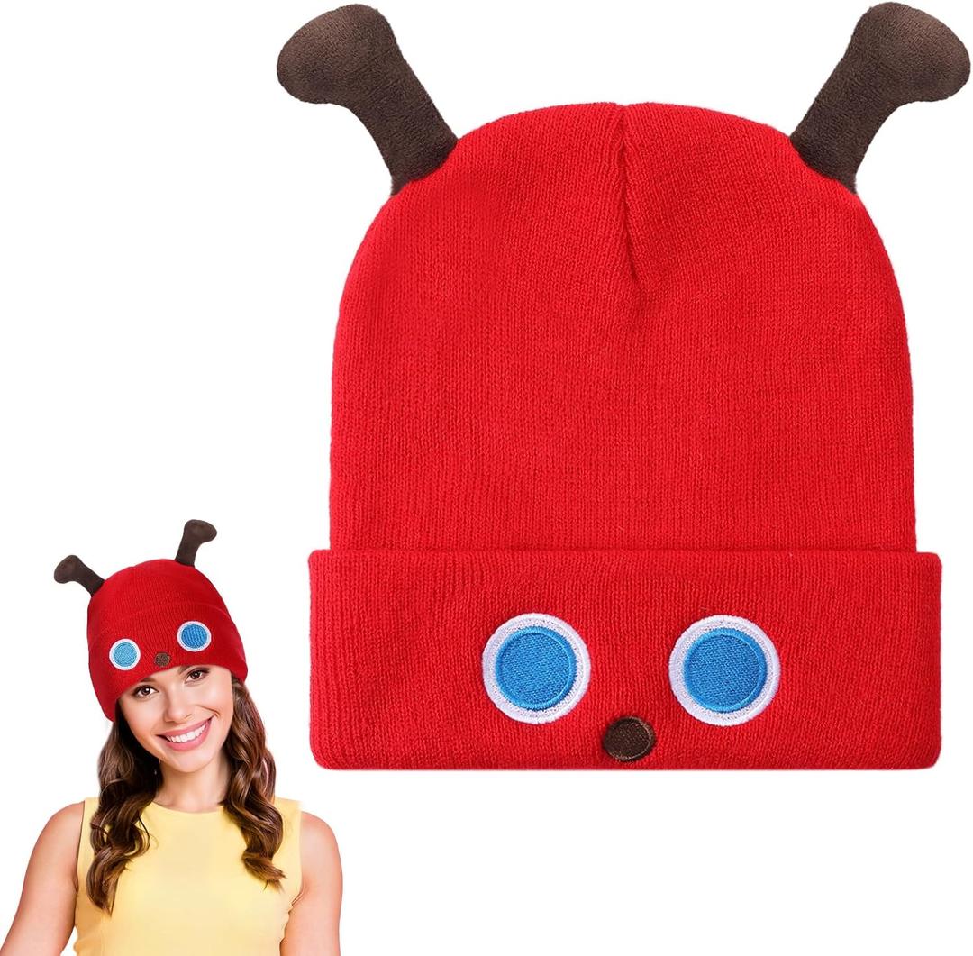 Caterpillar Themed Beanie for Adults Red Cuffed Beanie Book Character Costumes for Cosplay Photo Prop World Book Day Reading Week Party Warm Knitted Hat