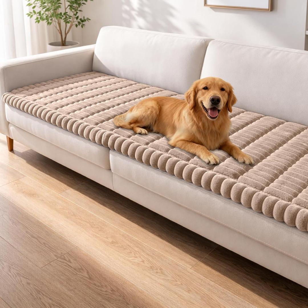 Couch Cover for Dogs Washable,Non Slip Fuzzy Durable Couch Covers for 3 Cushion Sofa Pet Friendly Sofa Cover Dog Thick Soft Slipcovers Protector Couches Mat Bed (Brown, 27.6" x 59"/70 x 150cm)