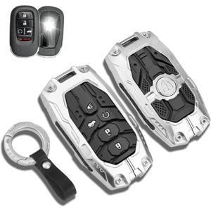 QBUC for Honda Key Fob Cover with Keychain - Heavy Zinc Alloy Shell & Silicone Case for Double Protection - Compatible with 2022-2026 Honda Accord Civic HR-V CR-V Pilot (Silver)