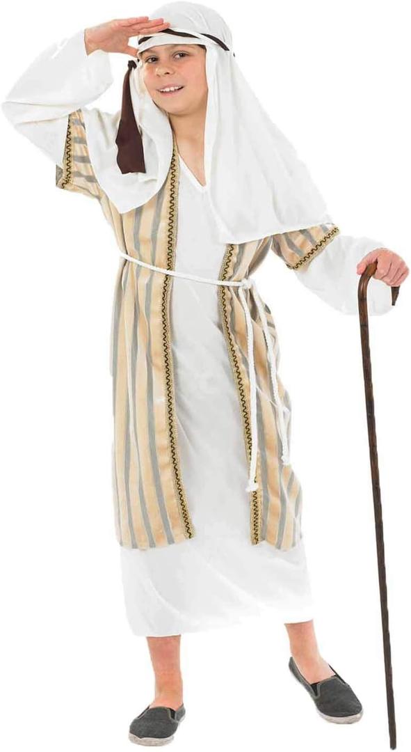 fun shack Boys Shepherd Costume, Kids Joseph Costume, Shepherd Costumes for Boys, Religious Dress Up Outfit (Large, Gold)