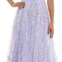 Women's Strapless Corset Top Pearl & Sequin Embellished Tulle Skirt Ball Gown (7-8, Lilac)