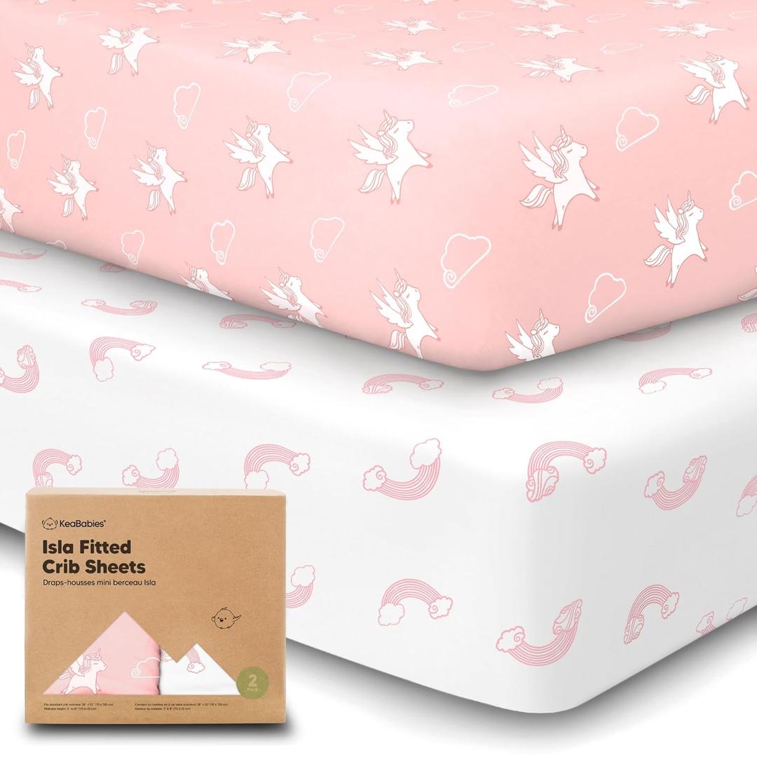 2-Pack Crib Sheets for Boys, Girls - Viscose Derived from Bamboo Fitted Crib Sheet, Baby Crib Sheets Neutral, Crib Mattress Sheet, Toddler Bed Sheets, Baby Sheets for Crib Fitted Sheets (Dreamland)