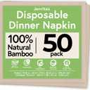 100% Bamboo Compostable Napkins (50-Pack) | Heavy Duty Napkins for Lunch, Dinner, Events, Occasions & Entertaining | Eco Friendly | 3-Ply FSC Certified | Bamboo Paper Towels | 7.5 x 8 Inch
