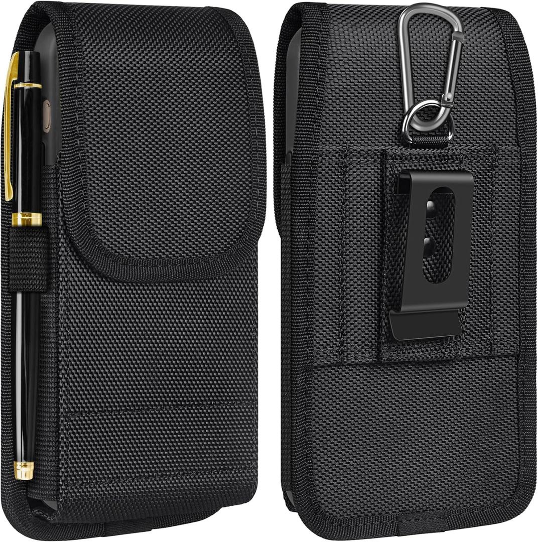 Cell Phone Holster with Card Holder Pouch Belt Clip Men for iPhone 17 Air 16 15 14 13 12 11 Pro Max Plus Samsung Galaxy S25 S24 S23 S22 Plus FE, L-Black