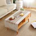 SIELUNO Coffee Table Cover, Rustic Farmhouse Rectangle Table Cloth Cotton Linen Waterproof with Pockets and Tassel for Living Room Decoration - Coffee Stripes - 20x60 Inch