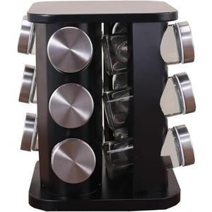 Spice Rack, Spice Rack Organizers for Countertop, Rotating Countertop Spice Rack, Revolving Spice Rack for Kitchen, Kitchen Gadgets, Organizer Rack with Spice Jars (Black, SquareHead_12Jars)